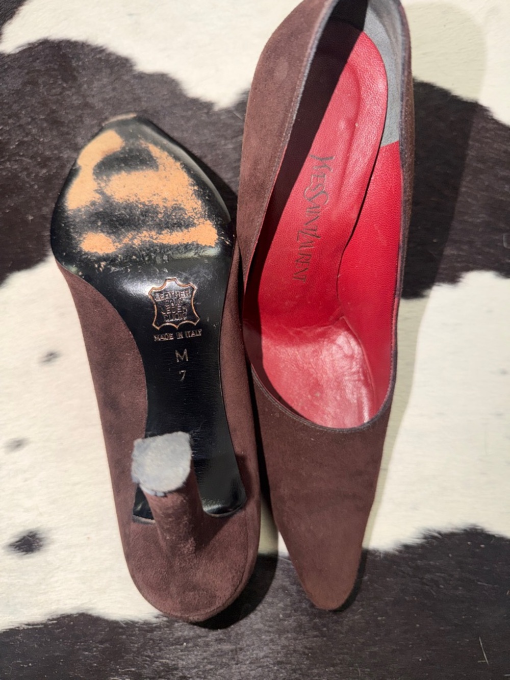 YSL Yves Saint Laurent Vintage Brown Suede Pointed Toe Pumps, size 7 - Picture 3 of 7